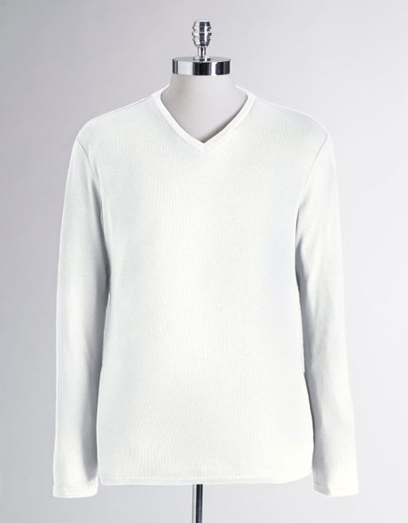 Calvin Klein V-neck Ribbed Long-sleeved T-shirt in White for Men | Lyst