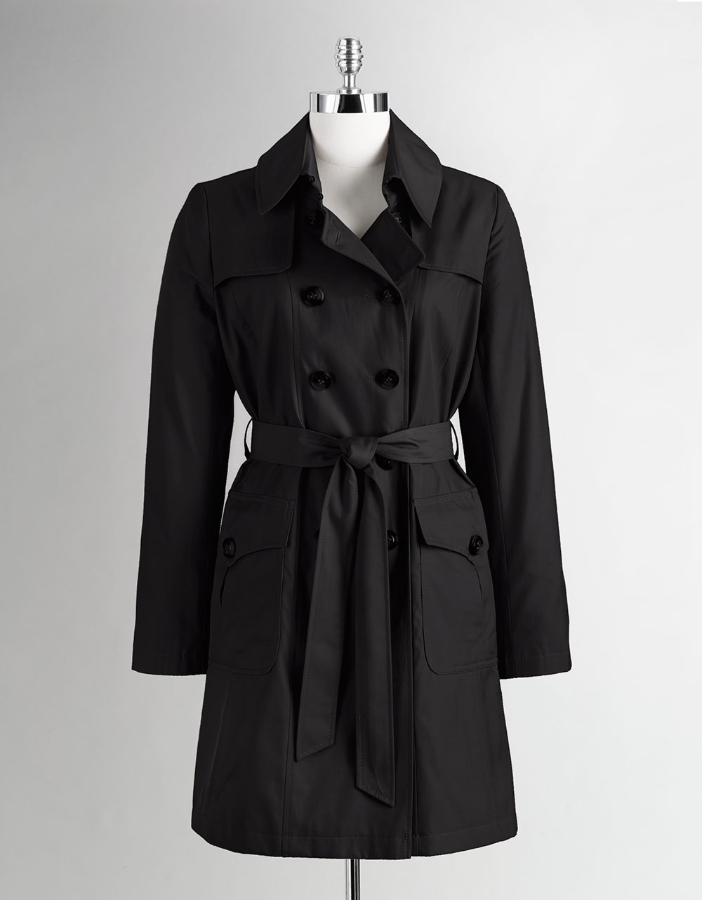 Dkny Petites Belted Trench Coat in Black | Lyst