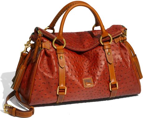 Dooney & Bourke Ostrich Embossed Satchel in Brown (wine) | Lyst