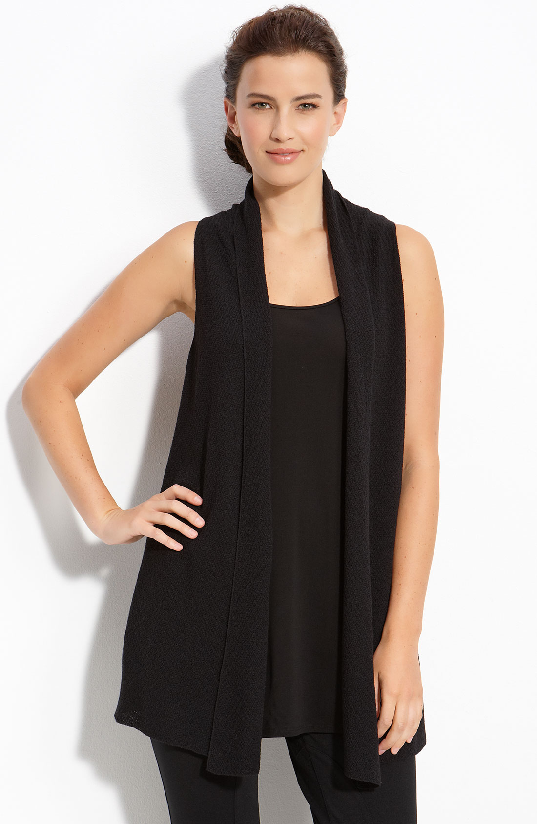 Eileen fisher Long Wool Vest in Black | Lyst
