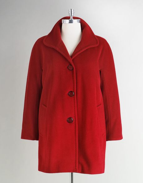 Ellen Tracy Plus-Size Single Breasted Wool Coat in Red (ruby red) | Lyst