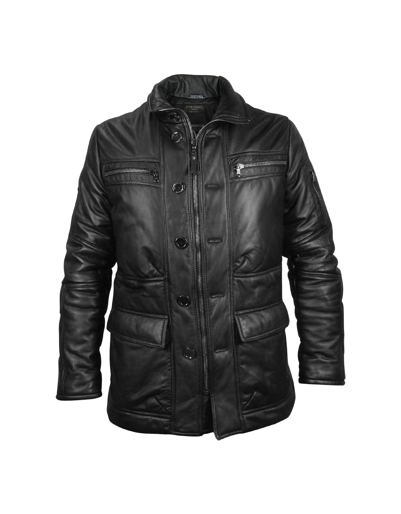 Forzieri Mens Black Leather Car Coat in Black for Men | Lyst