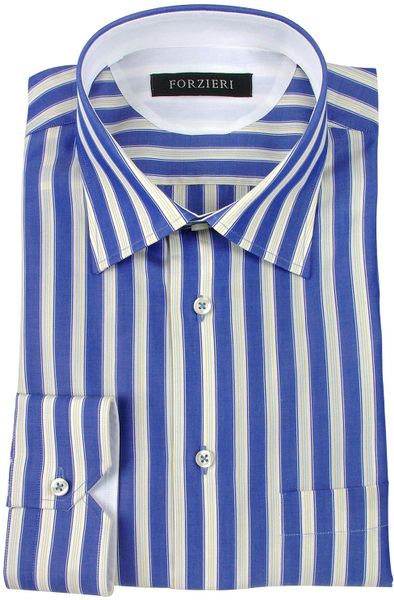 Forzieri Blue & Yellow Striped Cotton Dress Shirt in Blue for Men | Lyst