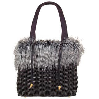 Lyst Forzieri Capaf Line Wicker And Faux Fur Handbag In Black Gallery