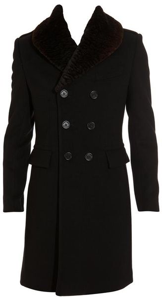 Burberry Prorsum Fur Collar Wool Coat in Black for Men | Lyst