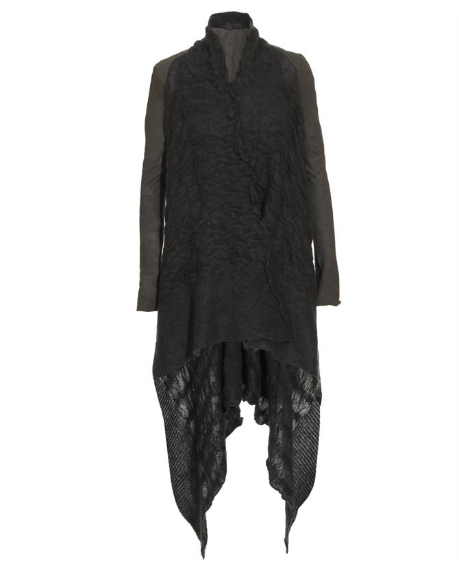 Rick Owens Kid Mohair-blend Wrap Cardigan with Leather Sleeve in Black ...