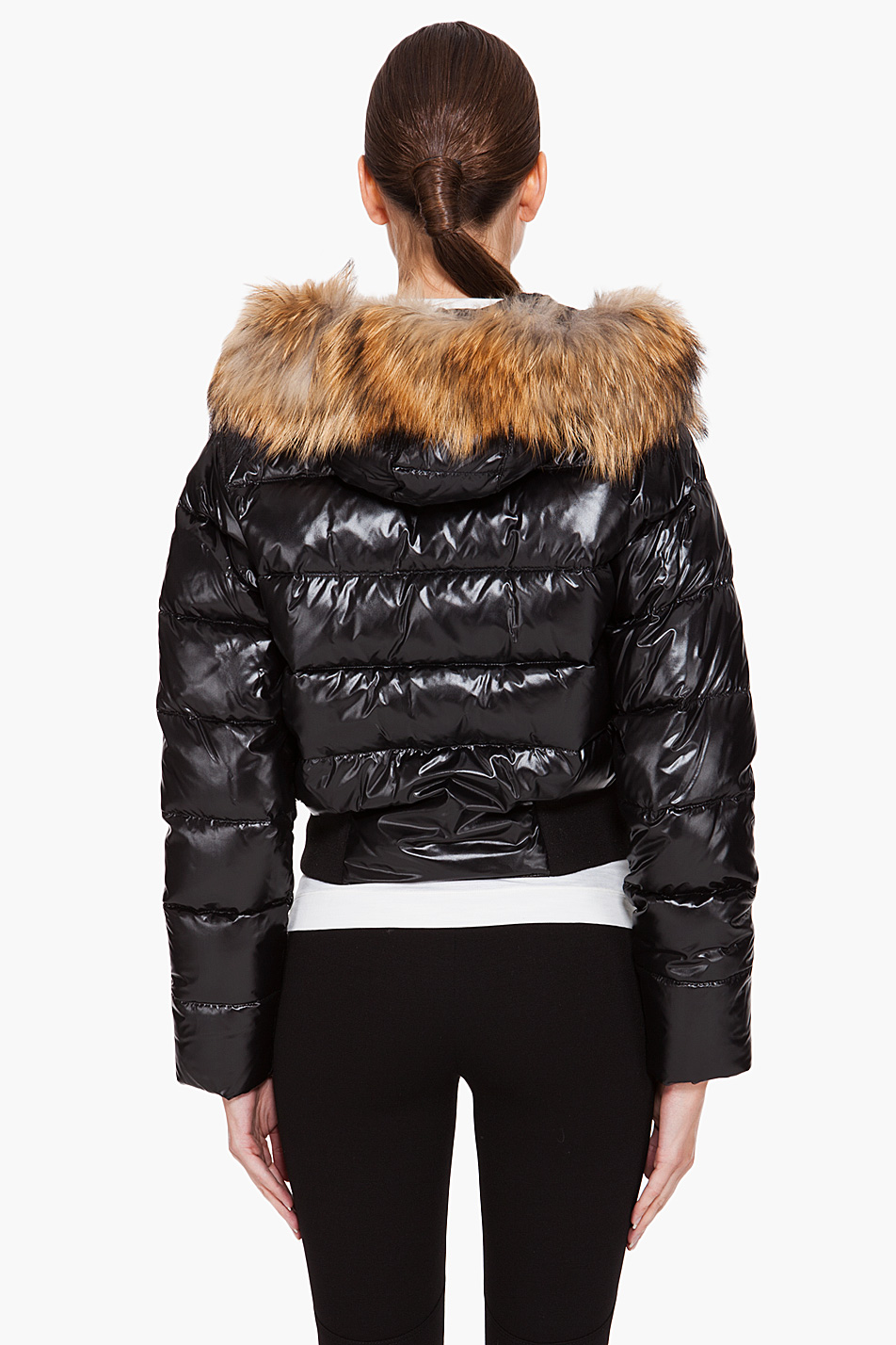 Lyst - Moncler Armoise Shiny Quilted Jacket W/fur Hood in Black