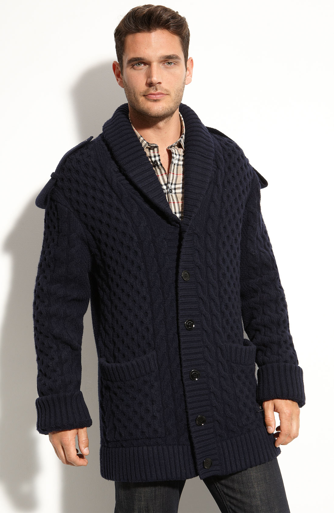 Burberry Brit Florence Cable Knit Cardigan in Blue for Men (ink) | Lyst