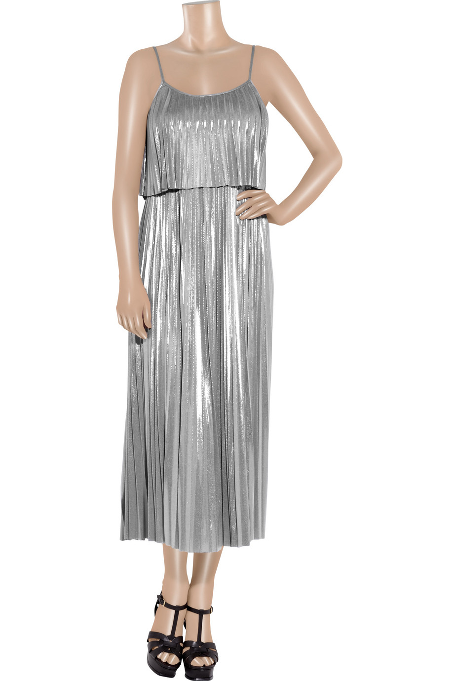 pleated metallic lame gown