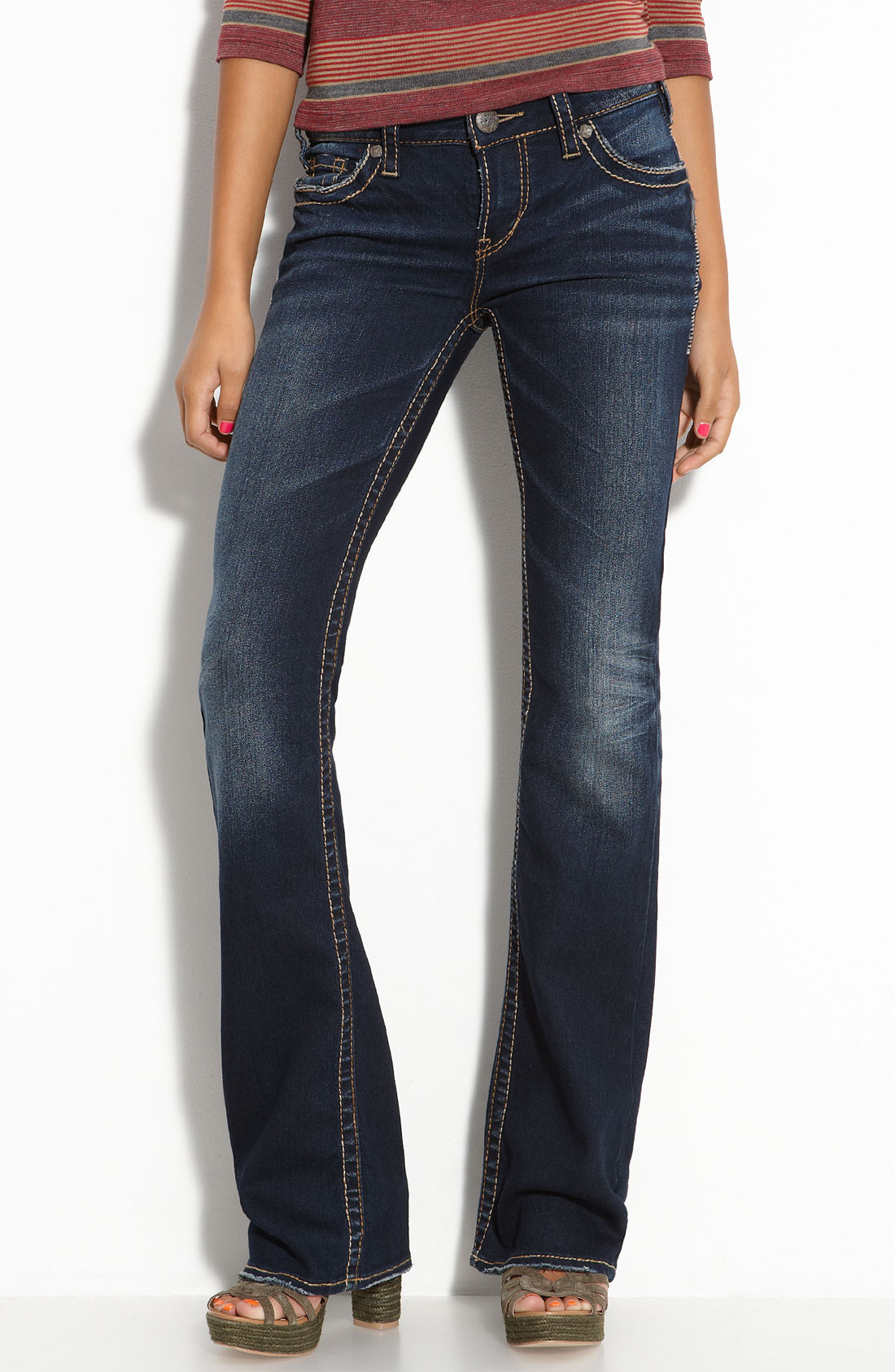Womens dark wash bootcut jeans ruching – Gap blazers for women, sites ...