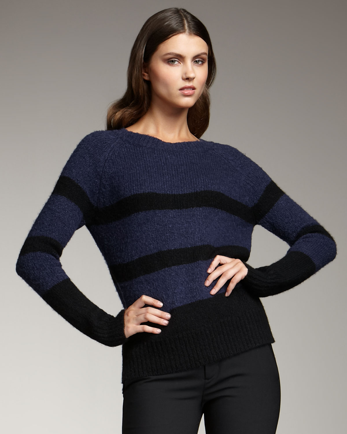 Vince Colorblock Knit Sweater, Back/military in Blue (black) | Lyst