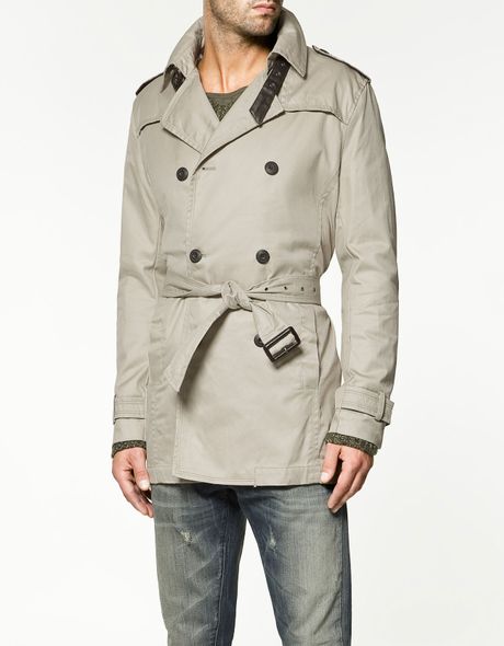 Zara Cotton Trench Coat with Faux Leather Appliqués in Beige for Men | Lyst