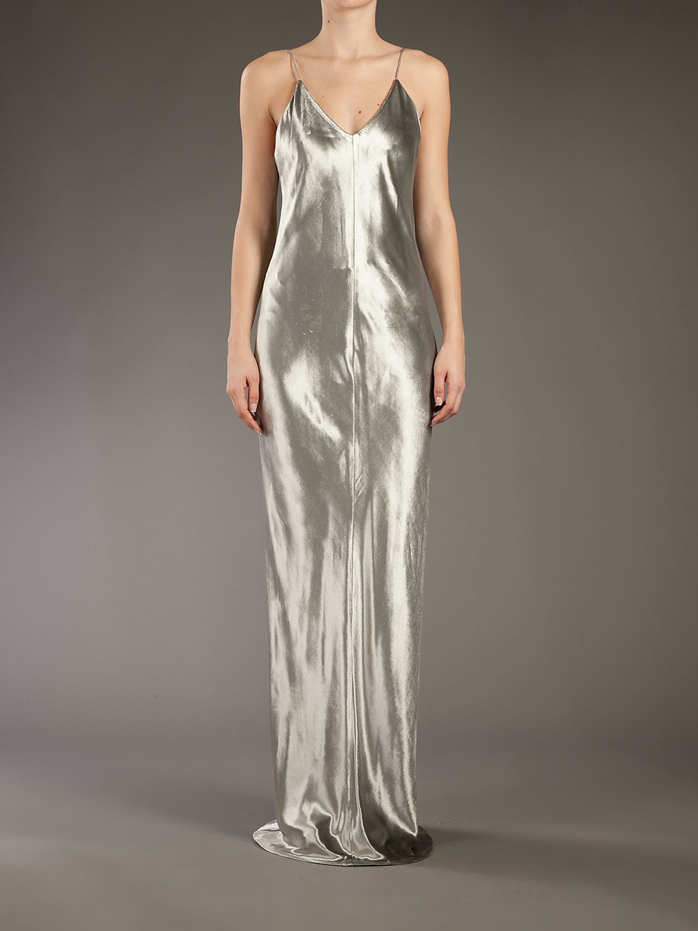 metallic grey gown