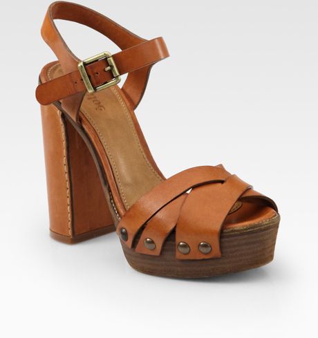 Chloé Leather Wooden-sole Platform Sandals in Brown (tan) | Lyst