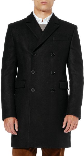 Aubin & Wills Auldhouse Double-breasted Wool Overcoat in Black for Men ...
