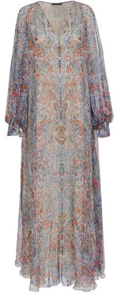 Alexander Mcqueen Porcelain Printed Silk Chiffon Kaftan Dress in ...
