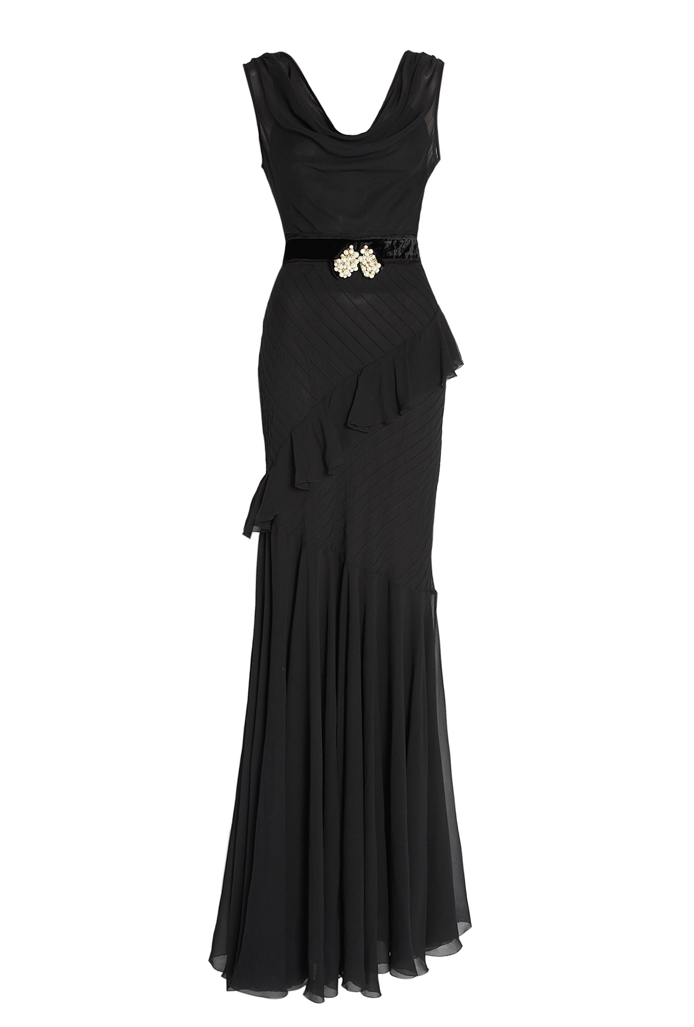 D&g Silk Drape Neck Bias Cut Maxi Dress in Black | Lyst