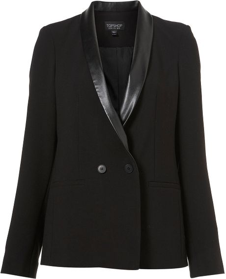 Topshop Faux Leather Shawl Collar Tux Blazer in Black | Lyst