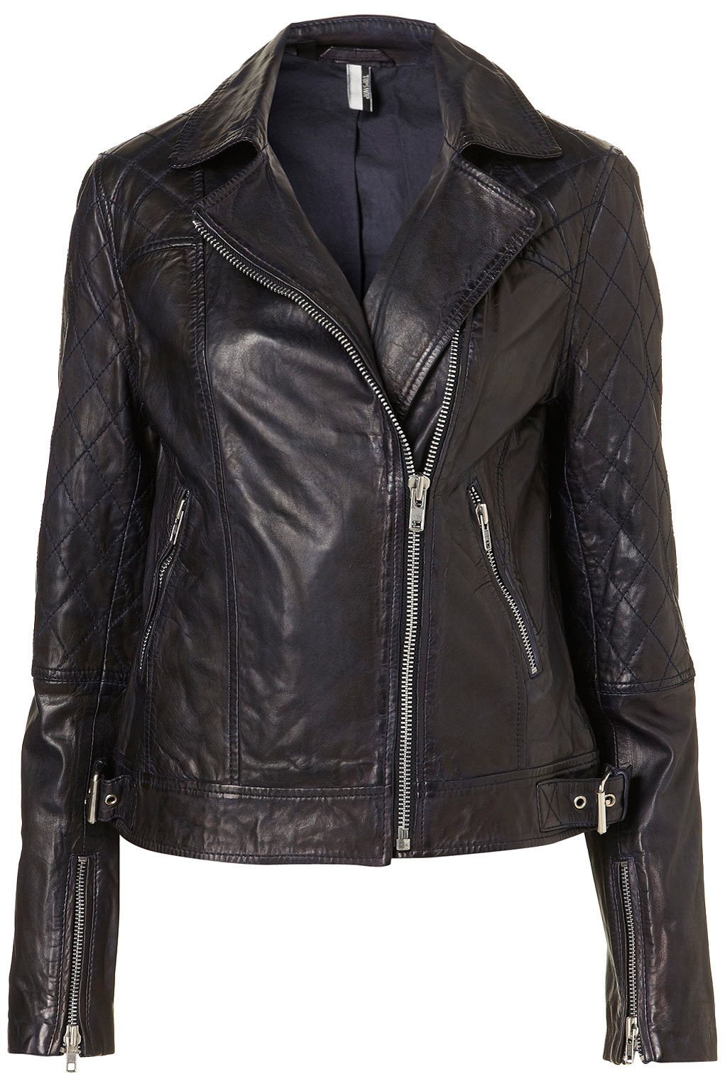 Lyst - Topshop Quilted Leather Biker Jacket in Black