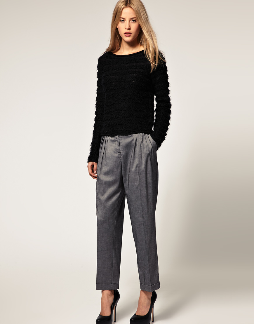 Asos Collection Asos Low Slung Peg Trousers in Gray (shinygrey) | Lyst