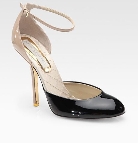Stella Mccartney Two-tone Faux Patent Leather Mary Jane Pumps in Black ...