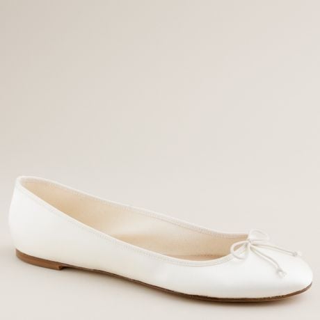 J.crew Classic Satin Ballet Flats in White (warm ivory) | Lyst