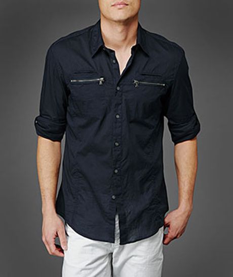 John Varvatos Double Zipper Pocket Shirt in Blue for Men (navy) | Lyst