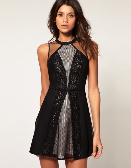 Asos Collection Asos Lace Skater Dress in Cut Out in Black | Lyst