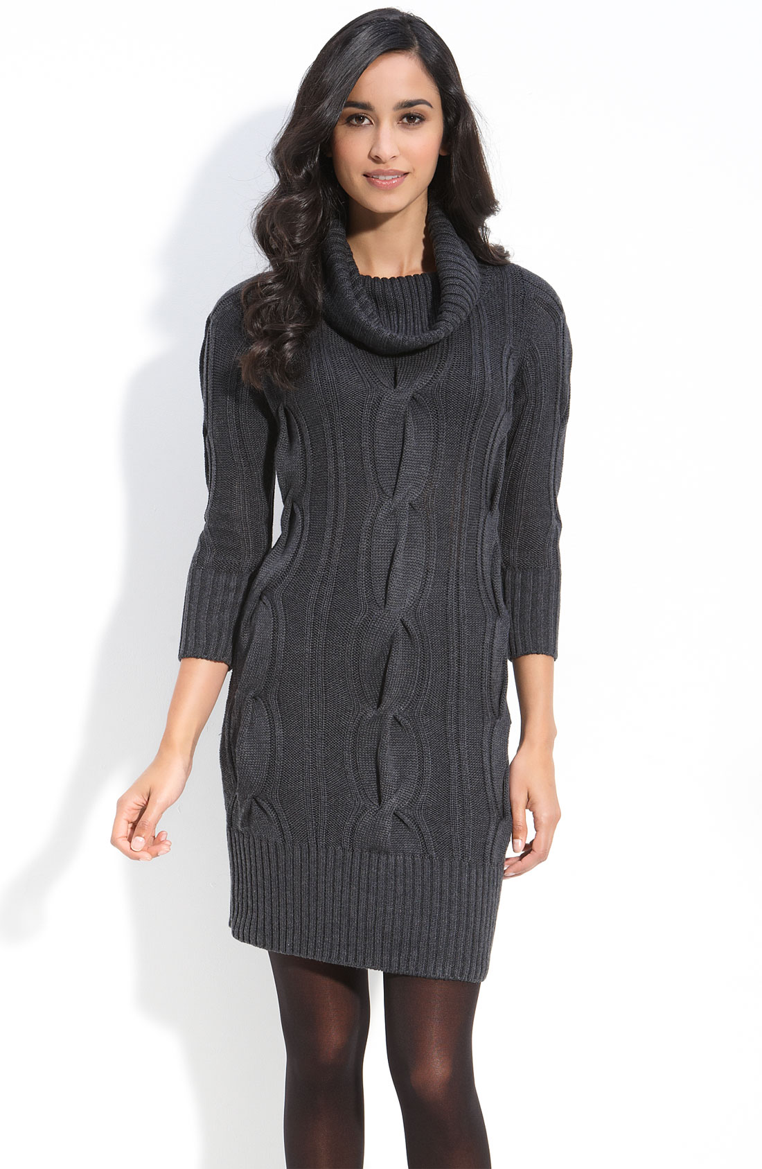 Calvin Klein Cowl Neck Sweater Dress in Gray (charcoal) | Lyst