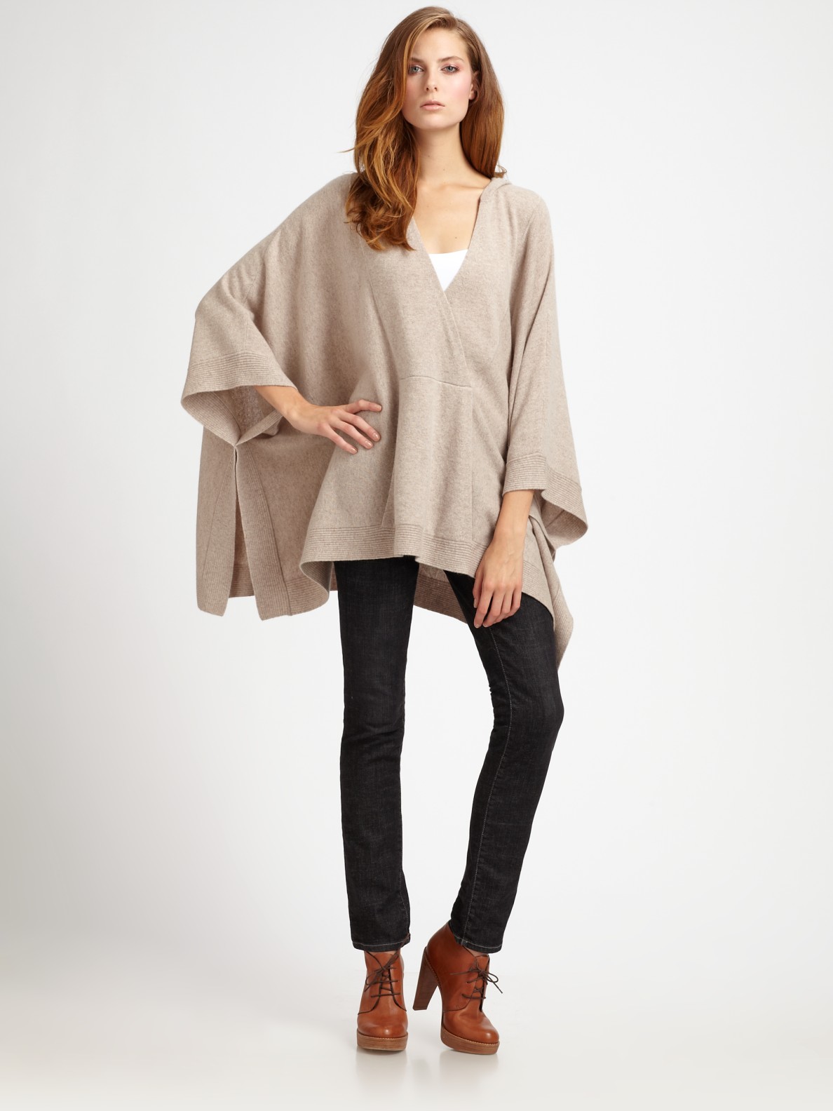 Eileen fisher Cashmere Hooded Poncho in Natural Lyst