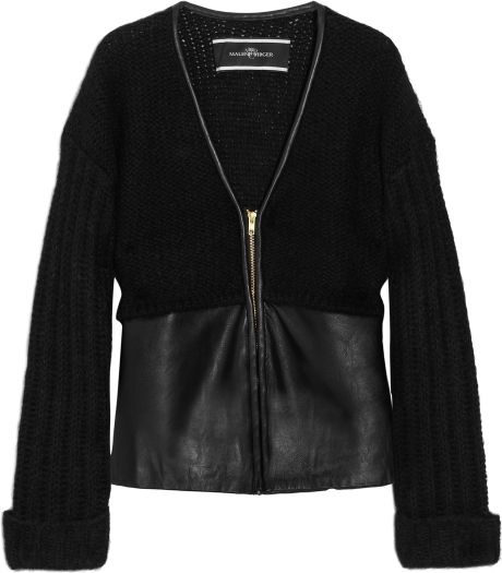 By Malene Birger Mohair-blend and Leather Cardigan in Black | Lyst