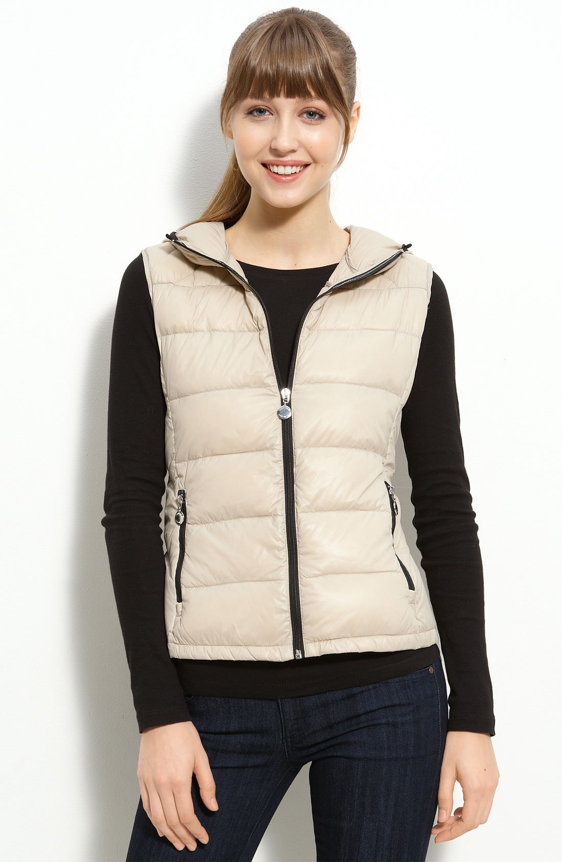 Calvin Klein Hooded Packable Down Vest in Beige (flax) | Lyst