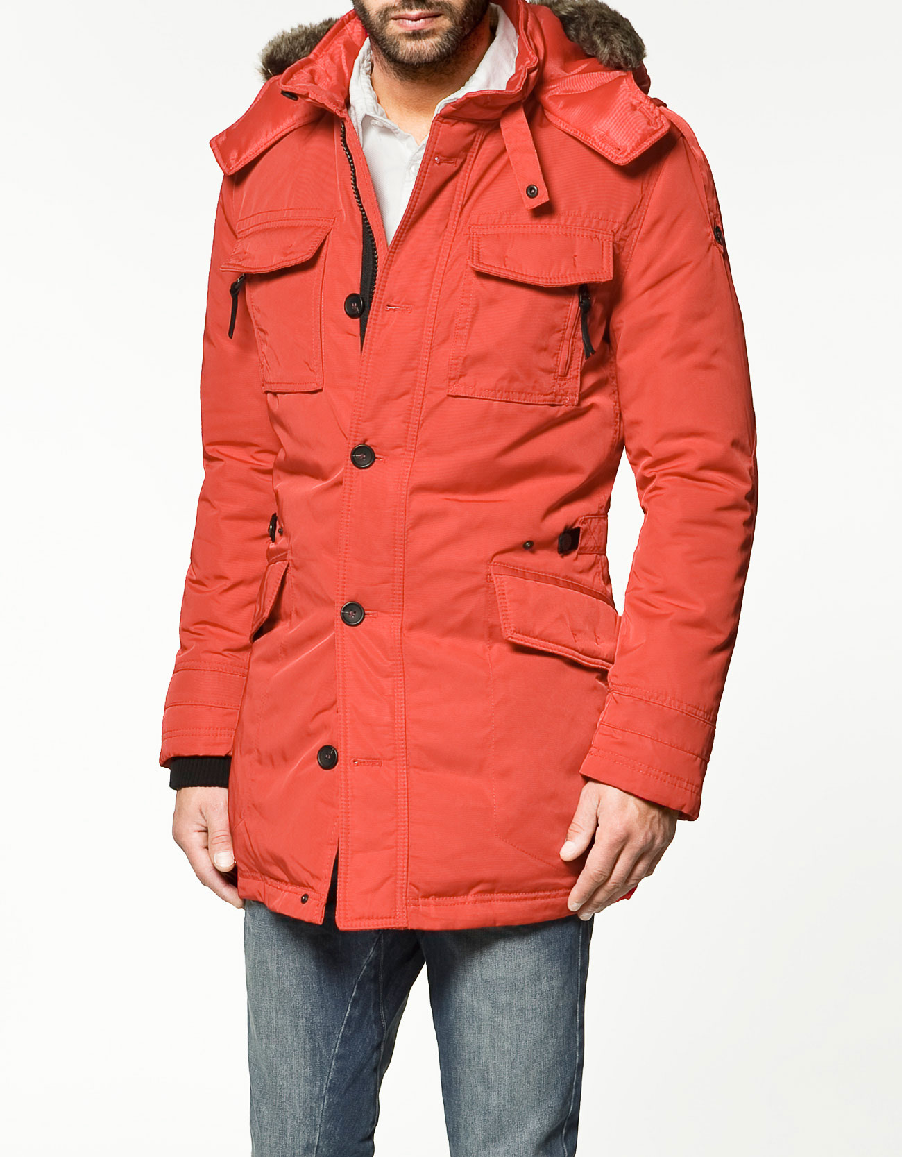 Zara Three Quarter Length Memory Coat with Detachable Hood in Red for ...