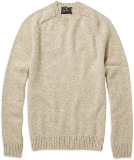 Brooks Brothers Shetland Wool Crew Neck Sweater in Beige for Men (brown ...