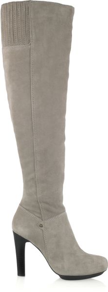 Dkny Iris Suede Thigh Boots in Gray | Lyst