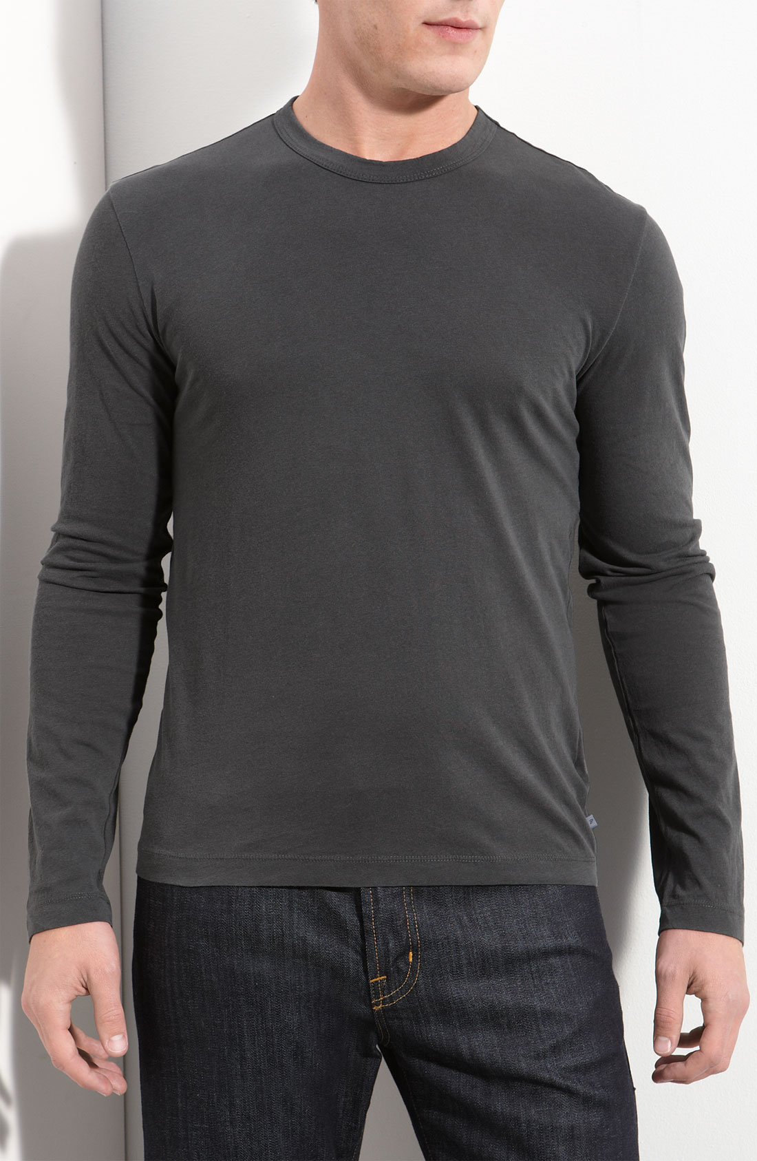 James Perse Long Sleeve Crew Neck T-shirt in Gray for Men (dark gray ...