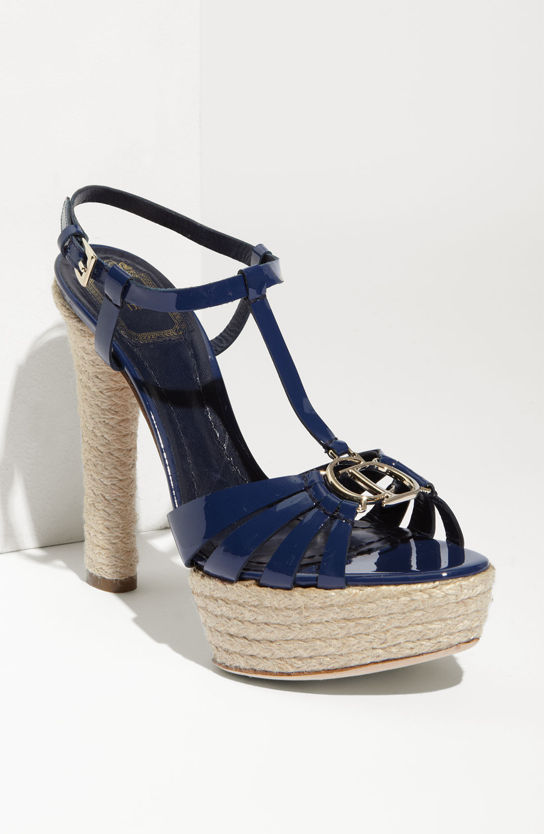 Dior Cd2 Patent Leather T Strap Platform Sandals in Black (blue) | Lyst