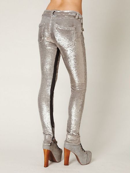Free People Distressed Sequin Pants in Silver (silver sequins) | Lyst