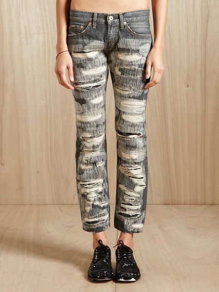 Junya Watanabe Womens Distressed Patchwork Jeans in Black | Lyst