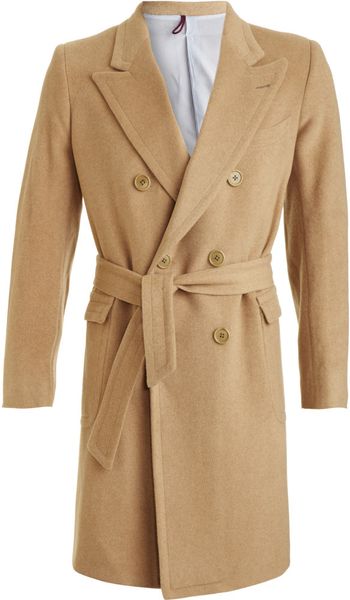 Band Of Outsiders Double-breasted Overcoat in Beige for Men (camel) | Lyst