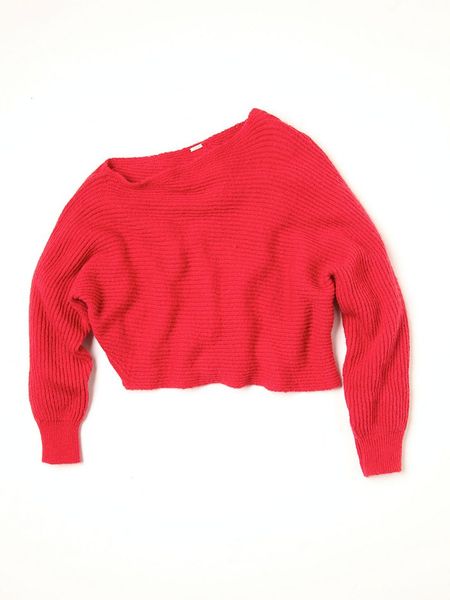 Free People Easy Days Off The Shoulder Sweater in Red (cherry red) | Lyst