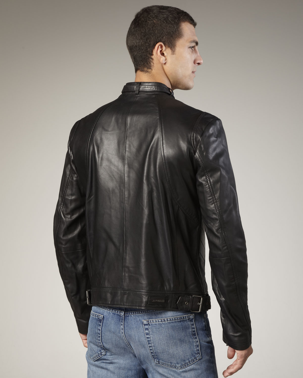 Lyst - Just Cavalli Leather Biker Jacket in Black for Men