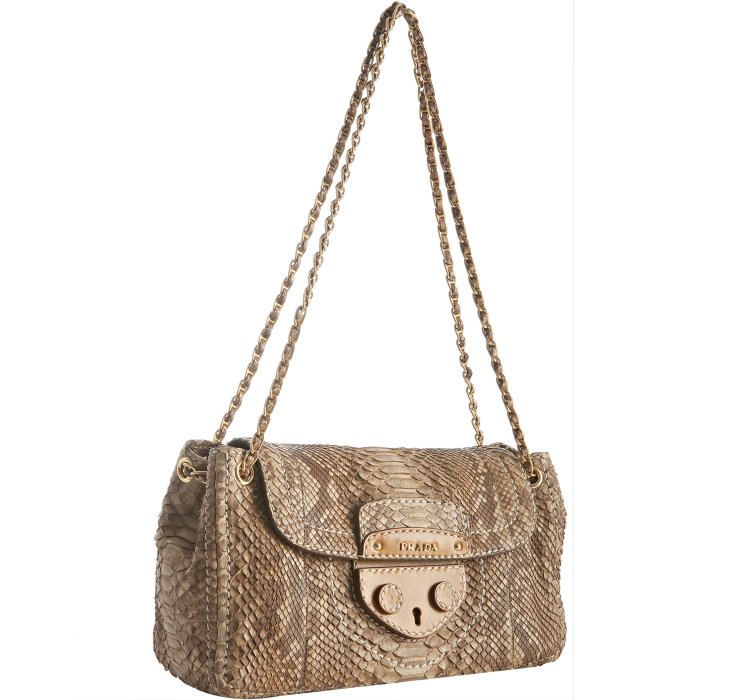 Lyst - Prada Natural Python Snakeskin Chainlink Shoulder Bag in Brown