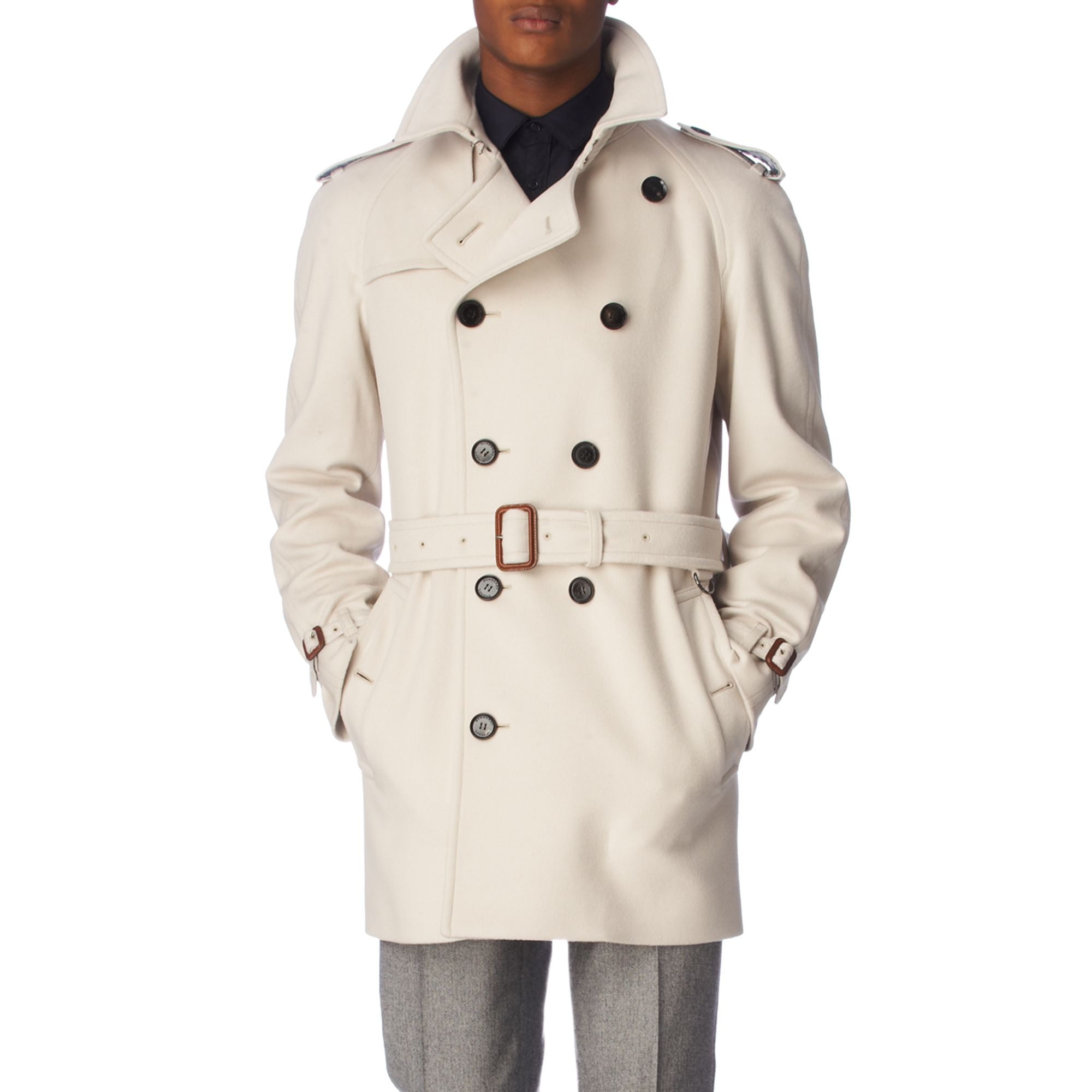 Burberry Cashmere Trench Coat in White for Men | Lyst