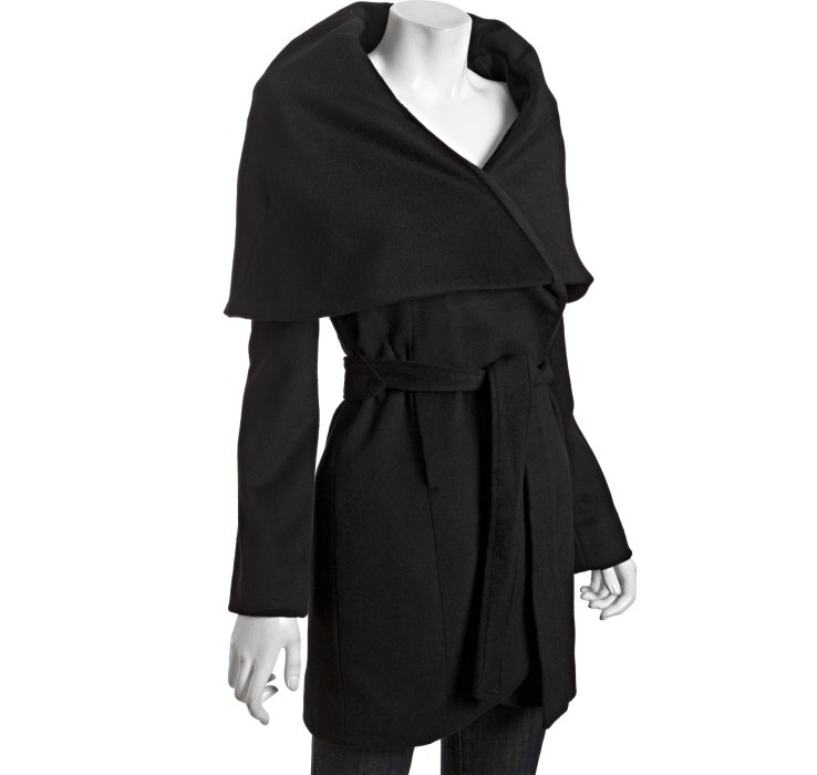 Elie Tahari Black Wool Blend Marla Wide Shawl Belted Coat in Black | Lyst