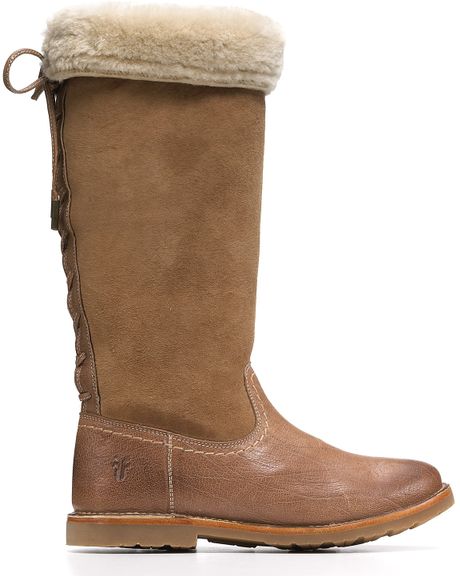 Frye Celia Fawn Shearling Back Lace Boots in Brown (fawn) | Lyst