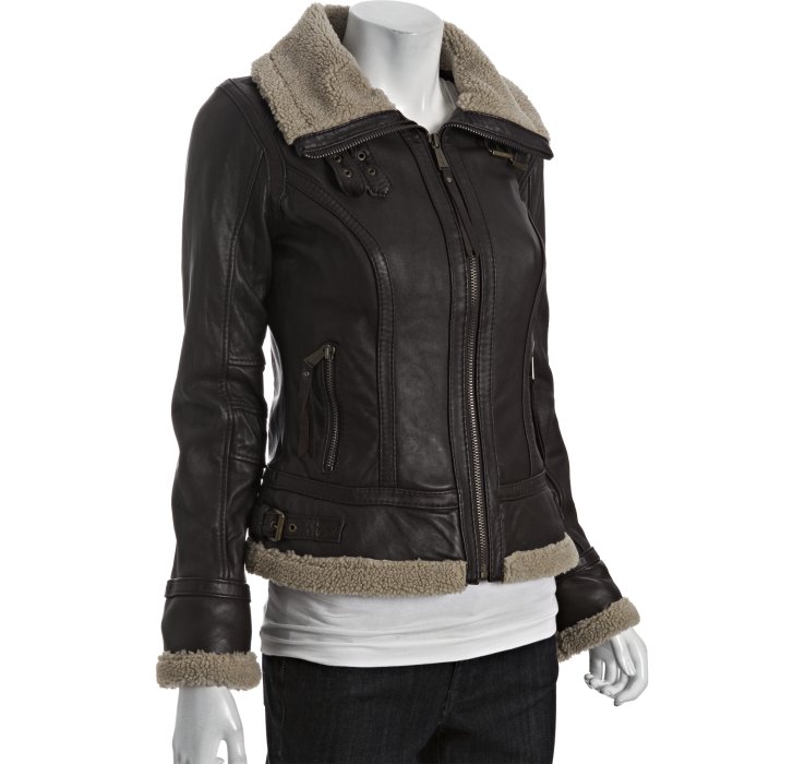 Michael Kors Brown Leather Faux Fur Trim Aviator