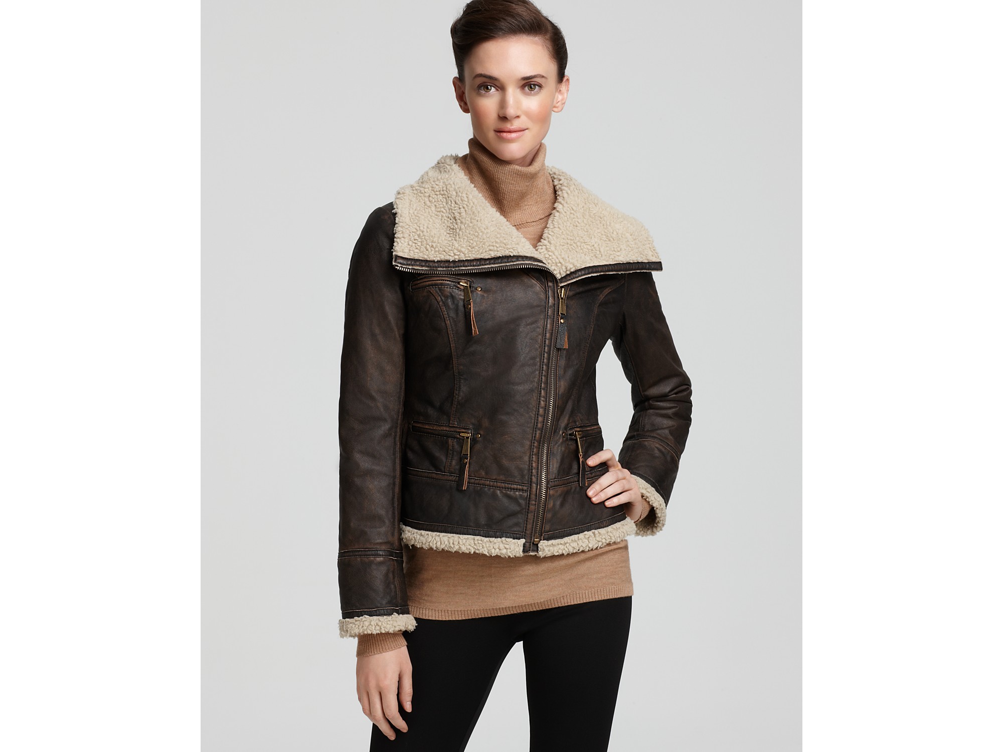 Lyst Michael Kors Zip Front Vintage Leather Jacket With Gallery