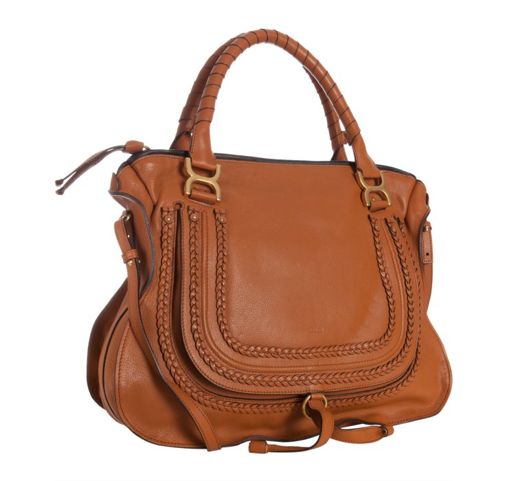 Chloé Tan Calfskin Braided Leather Marcie Large Shoulder Bag in Brown