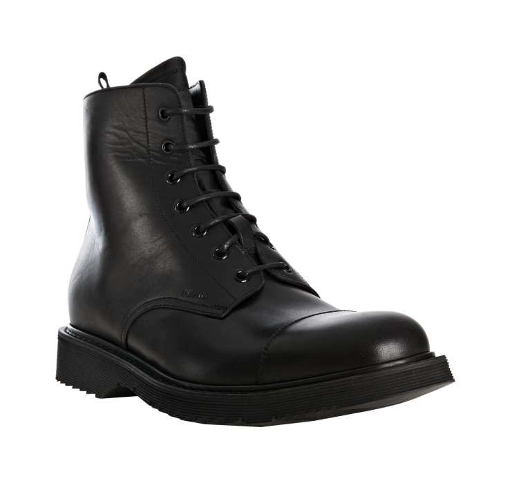 Prada Black Calfskin Cap Toe Lace Up Boots in Black for Men | Lyst